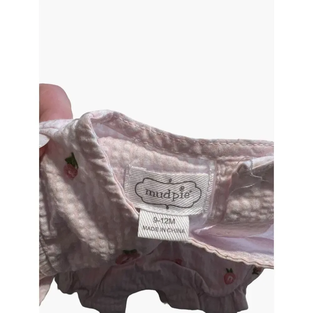 Mud Pie Infant Girls 9-12 months Seersucker Bubble Romper Twins Excellent very g